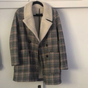 Zara Women’s plaid peacoat with lined shearling